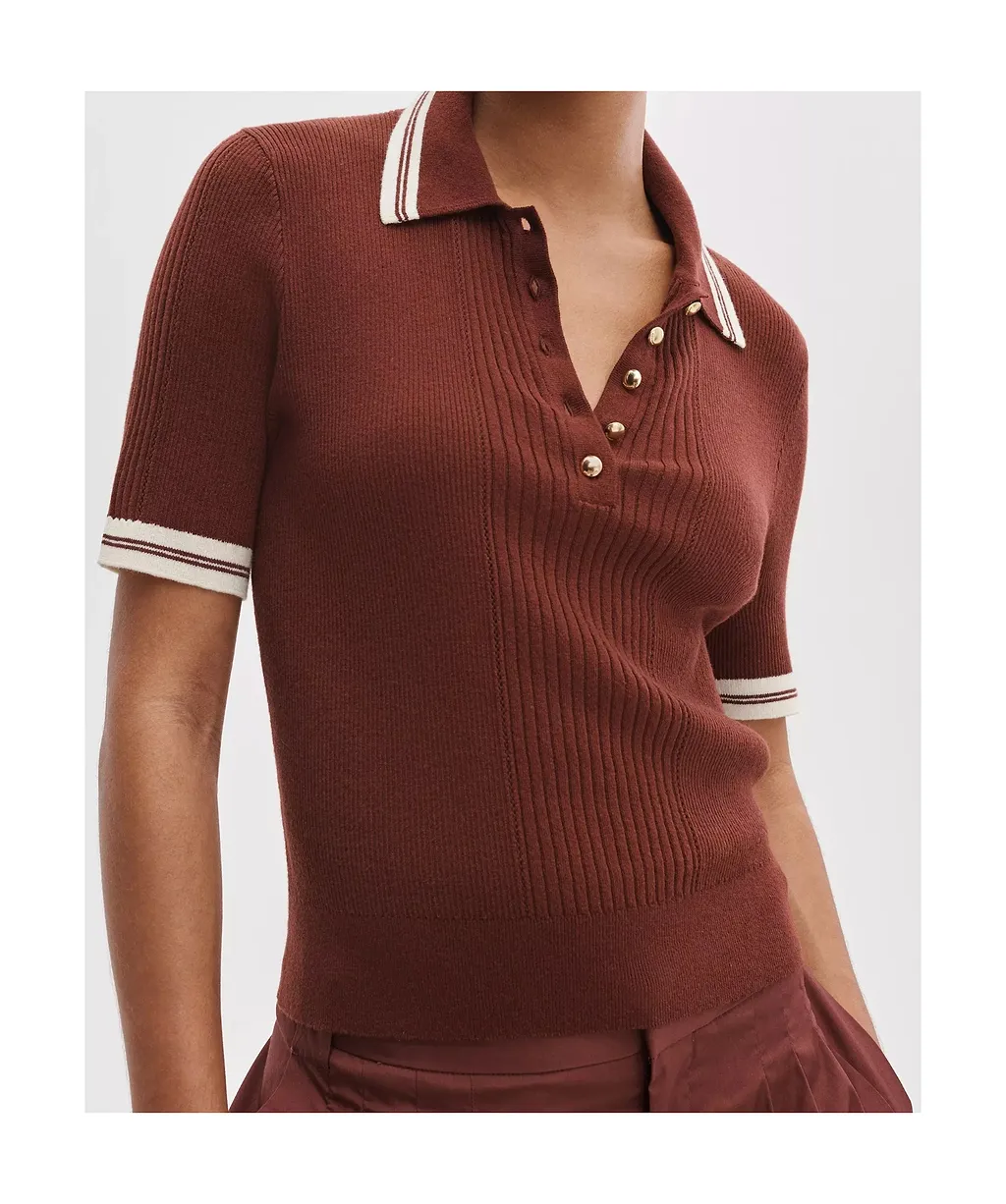 Rag & Bone Ribbed Contrast-Trim Ribbed Polo Top