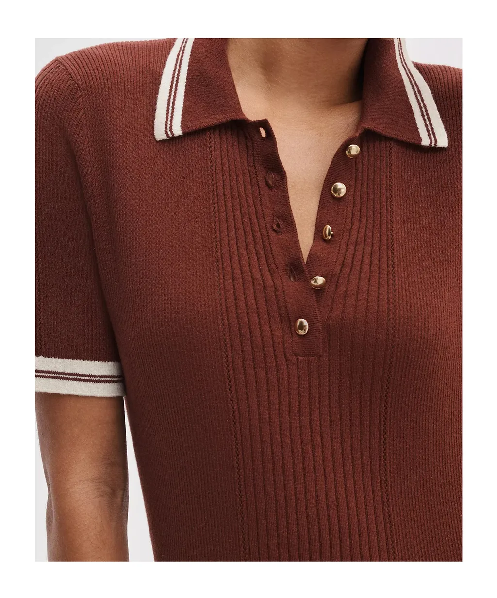 Rag & Bone Ribbed Contrast-Trim Ribbed Polo Top