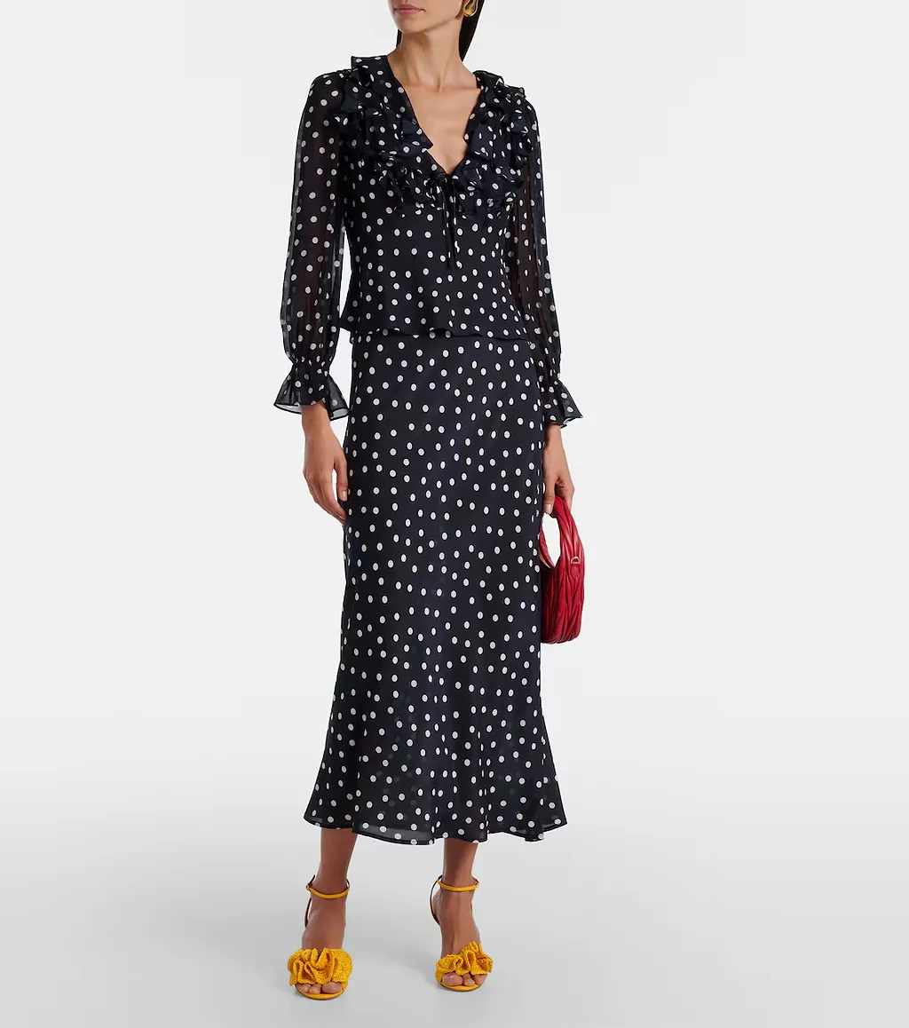 Polka Dot Printed Midi Skirt