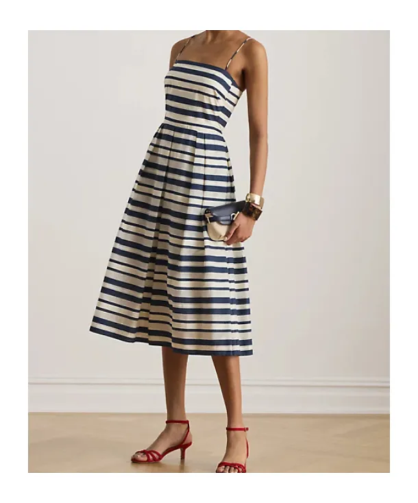 Lauren Ralph Lauren Thin Strapped Striped Midi Dress