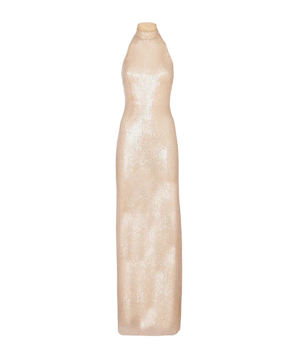 Sequin Open-Back Maxi Dress