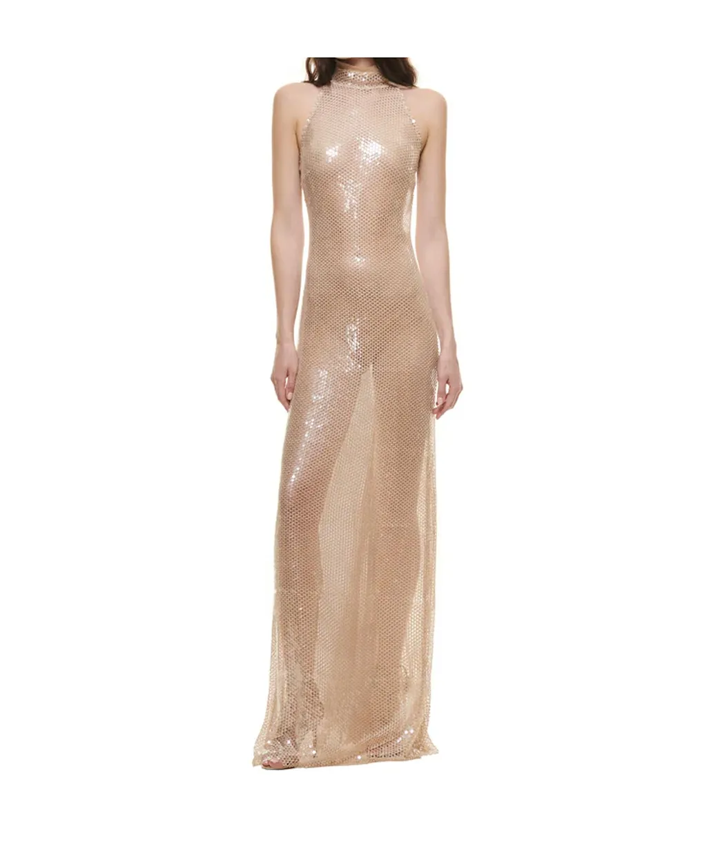 Sequin Open-Back Maxi Dress