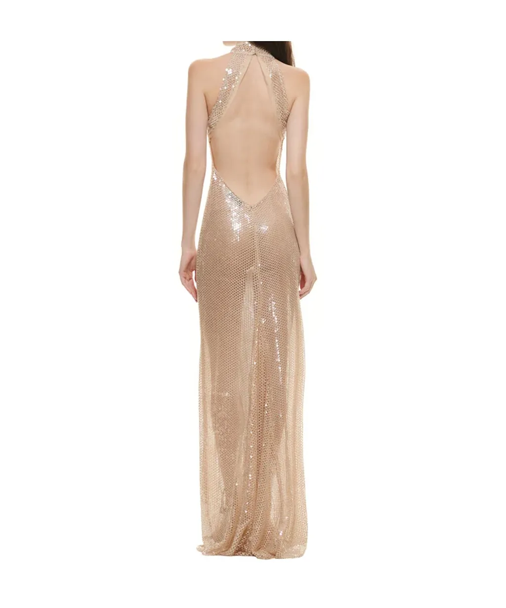 Sequin Open-Back Maxi Dress