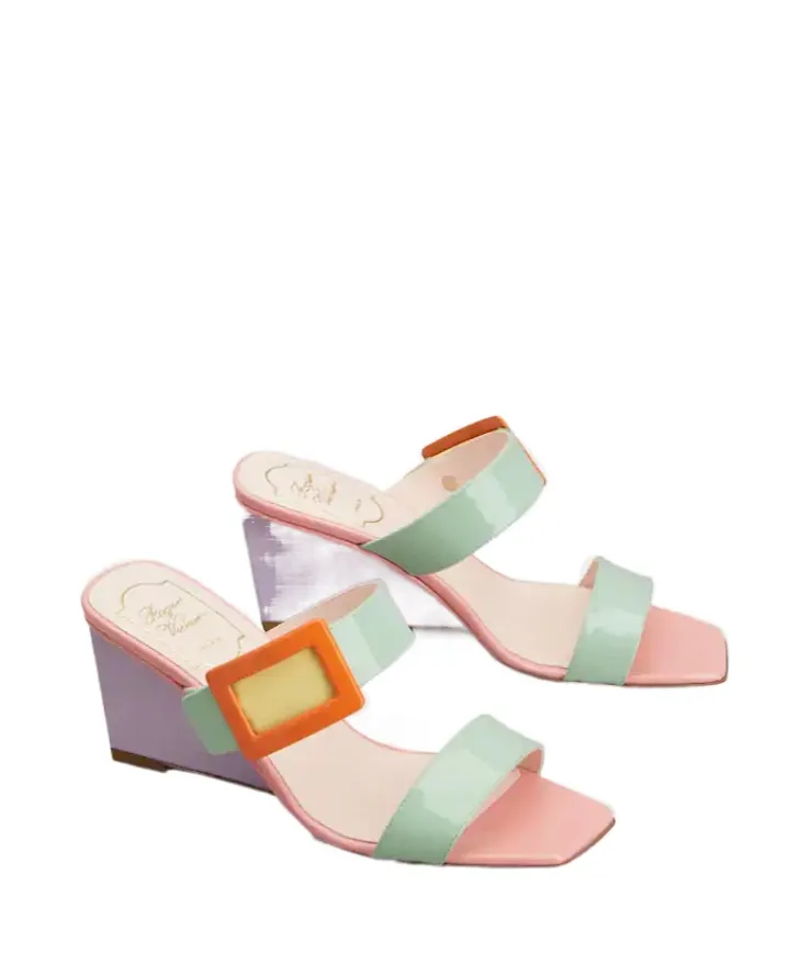 Roger Vivier Geometric Buckle Wedge Mules
