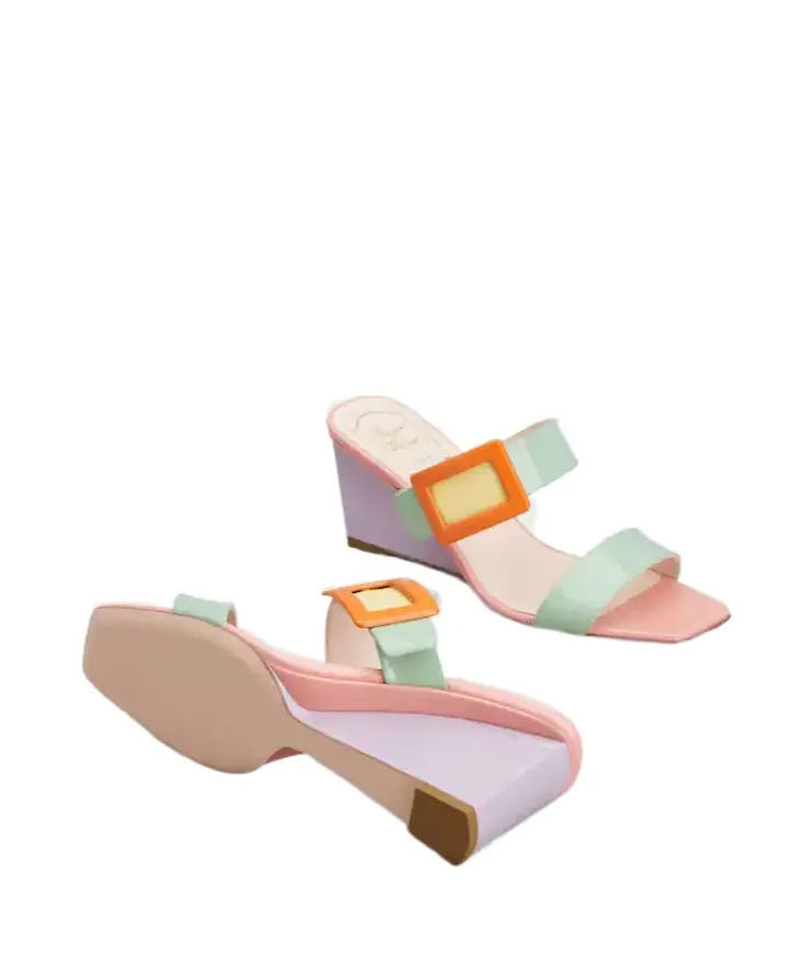 Roger Vivier Geometric Buckle Wedge Mules