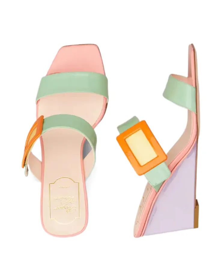 Roger Vivier Geometric Buckle Wedge Mules