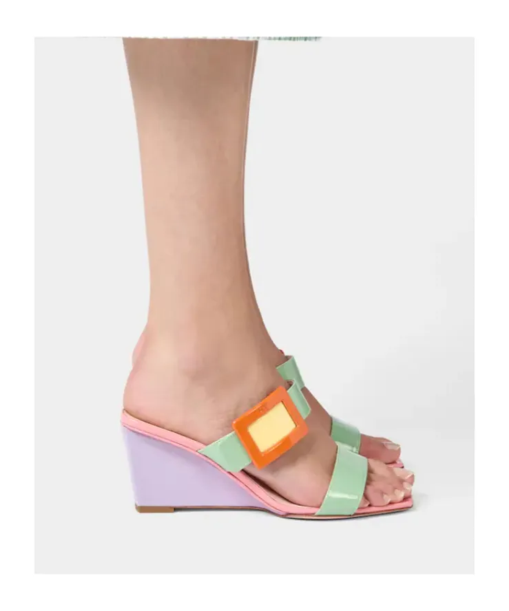 Roger Vivier Geometric Buckle Wedge Mules