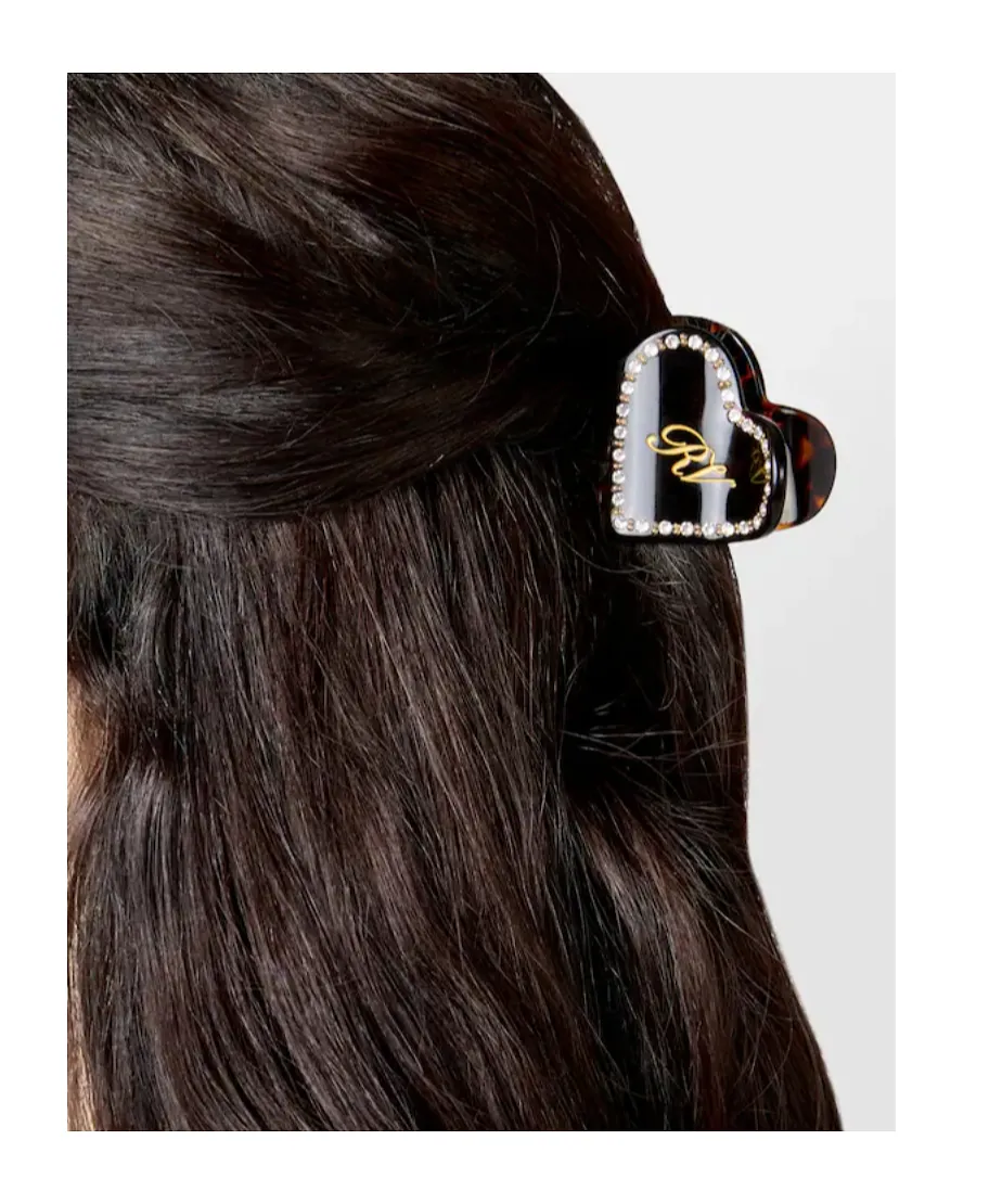 Heart-Shaped Crystal-Embellished Hair Clip