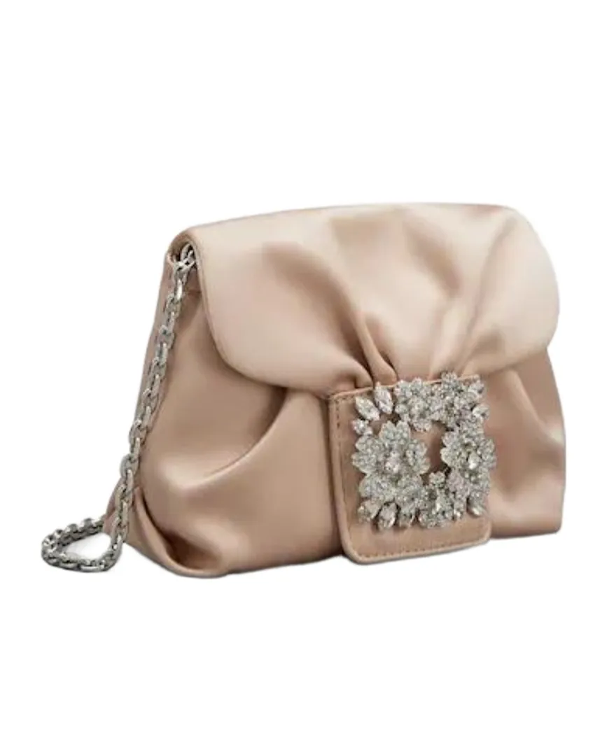 Rv Bouquet Strass Buckle Drapé Micro Bag In Satin