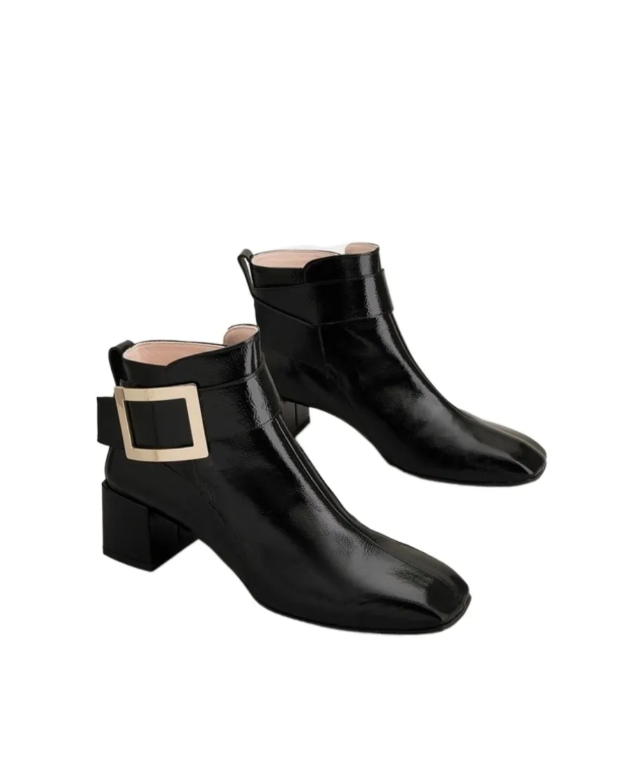 So Vivier Metal Buckle Ankle Boots In Patent Leather