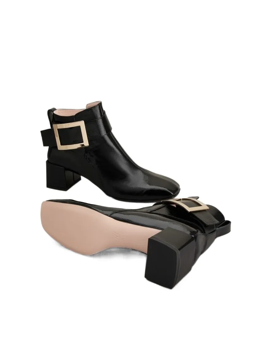 So Vivier Metal Buckle Ankle Boots In Patent Leather