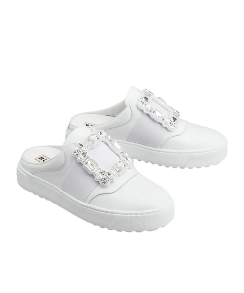 Very Vivier Strass Buckle Mules In Leather