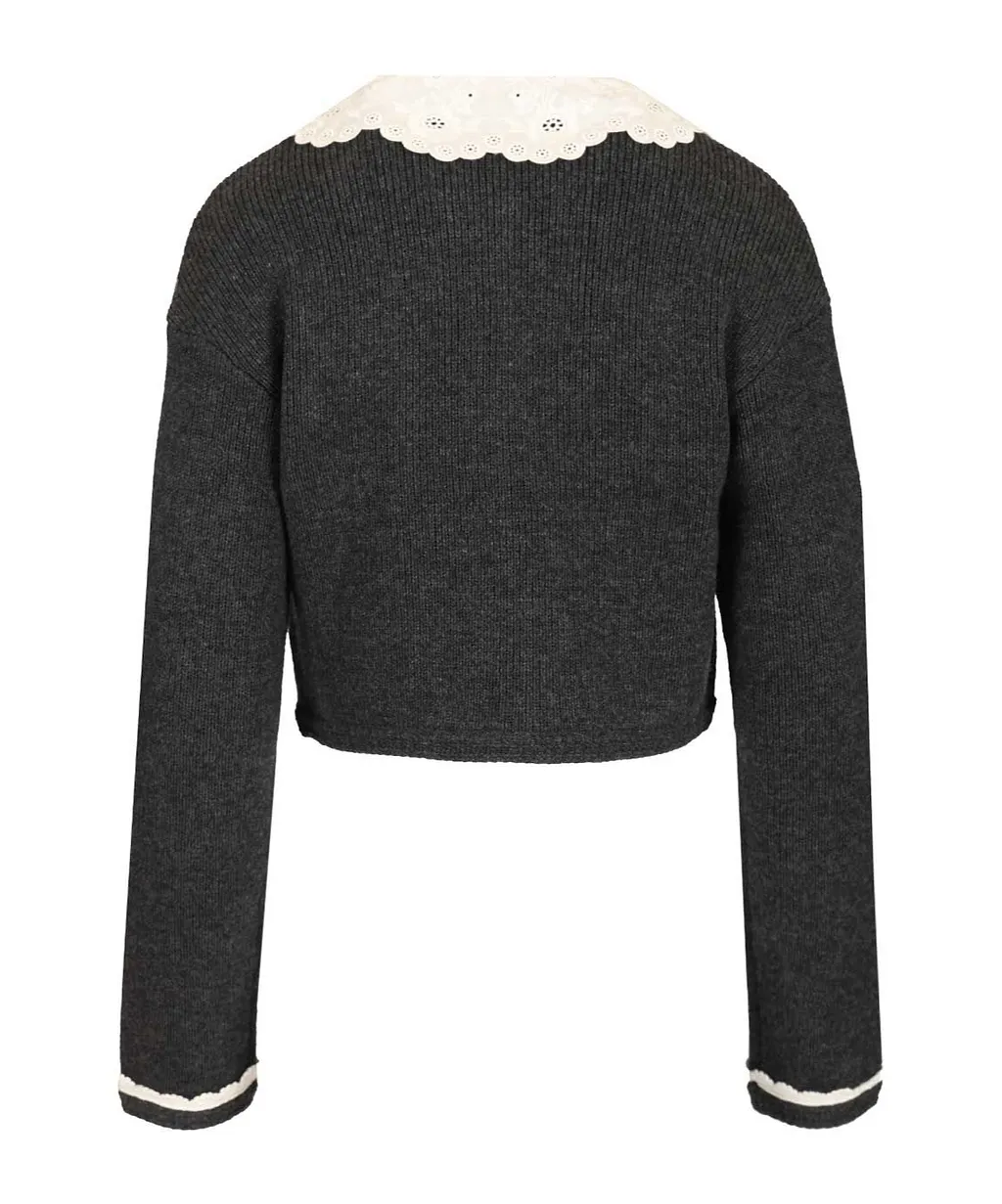 Lace-Collar Button Cardigan