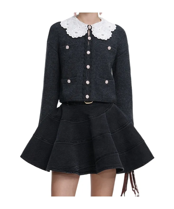 Lace-Collar Button Cardigan