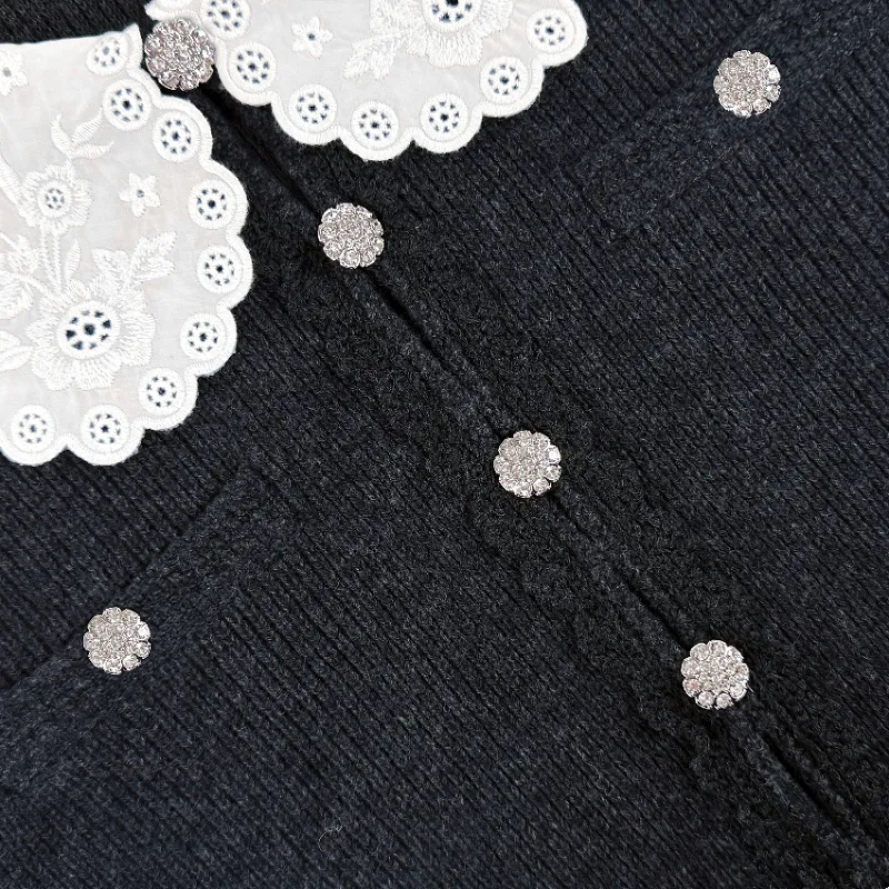 Lace-Collar Button Cardigan