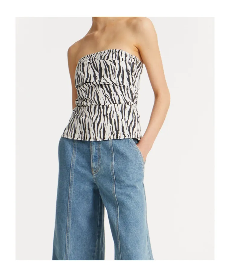 Rotate Printed Denim Top
