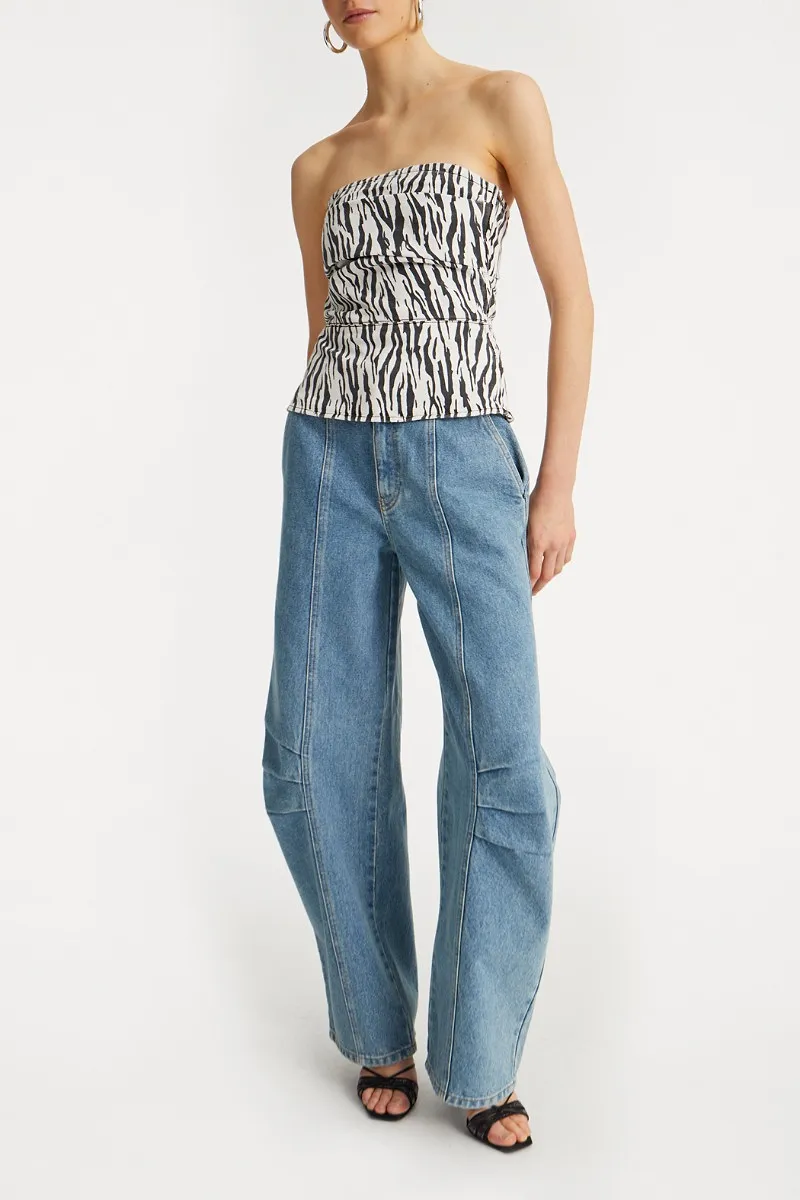 Rotate Printed Denim Top