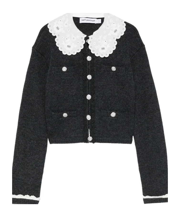 Lace-Collar Button Cardigan