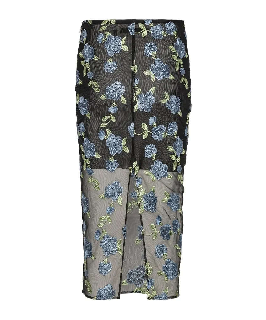 Rotate Floral Printed Mesh Pencil Skirt