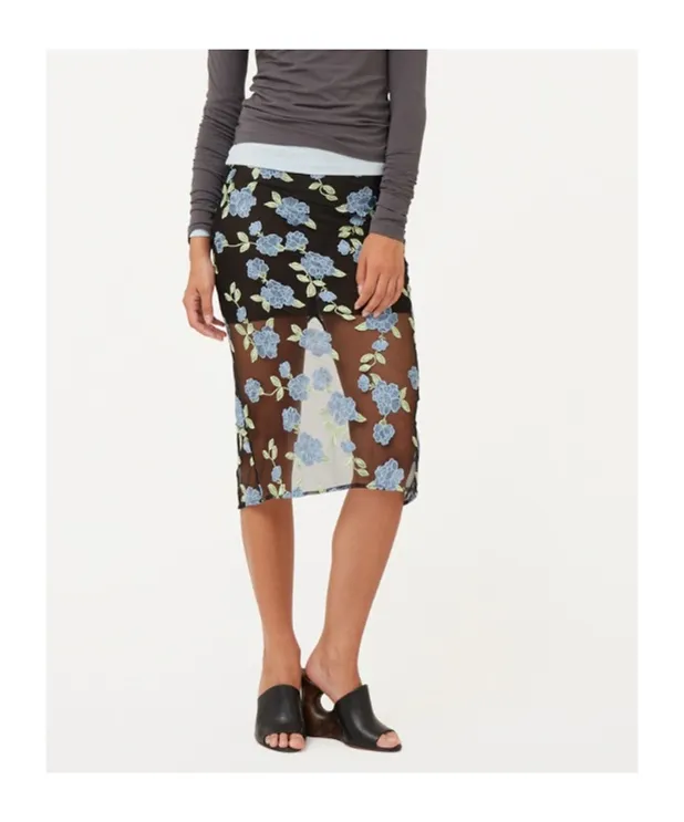 Rotate Floral Printed Mesh Pencil Skirt