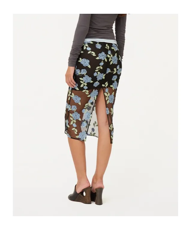 Rotate Floral Printed Mesh Pencil Skirt