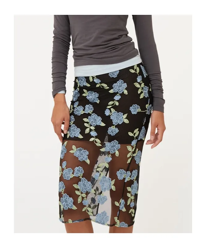 Rotate Floral Printed Mesh Pencil Skirt