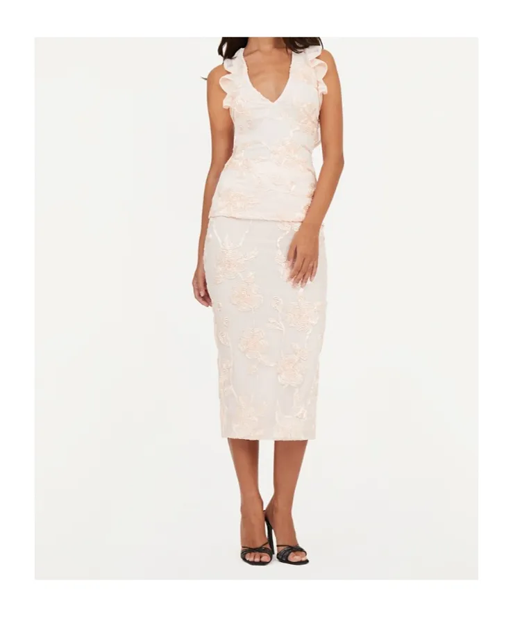Rotate Flower Mesh Pencil Skirt