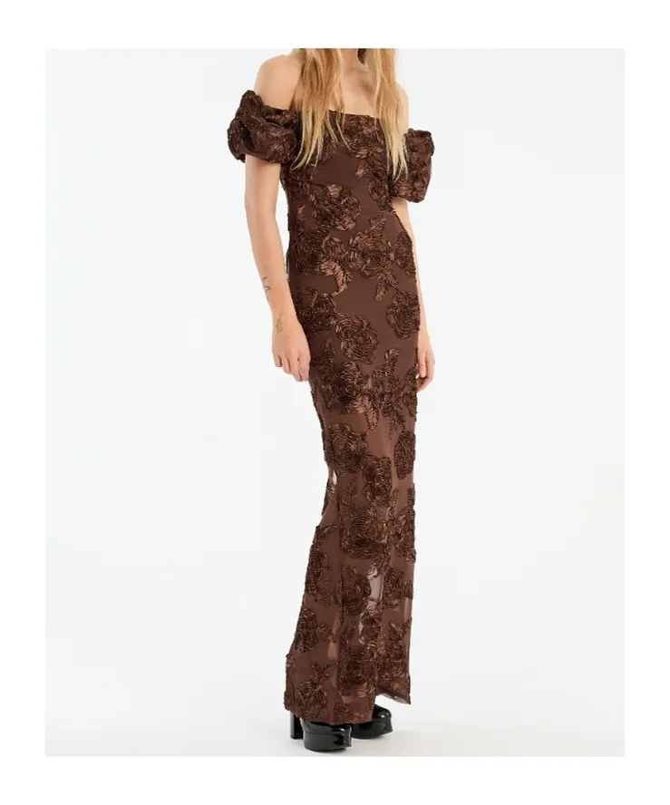 Rotate Flower Mesh Maxi Dress