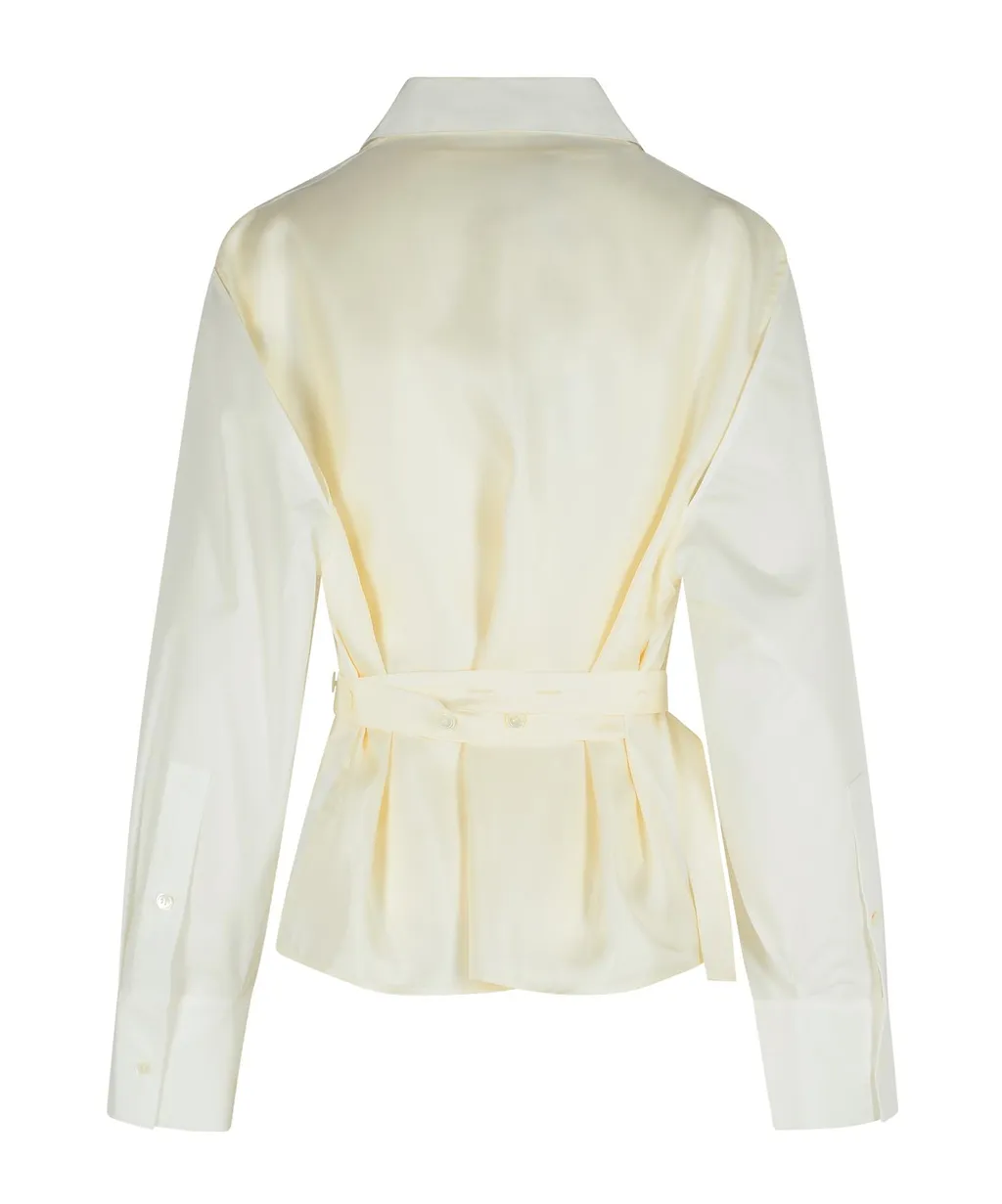 Silk-Insert Belted Vest-Shirt