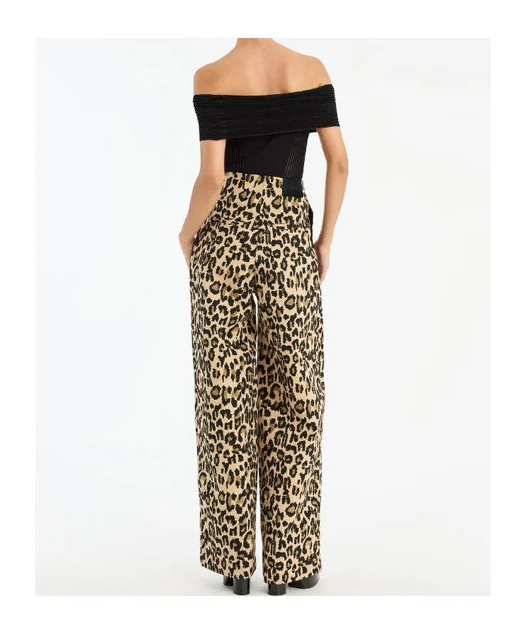 Rotate Leopard Printed Wide Leg Jeans