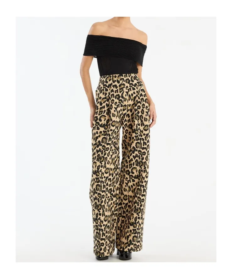 Rotate Leopard Printed Wide Leg Jeans