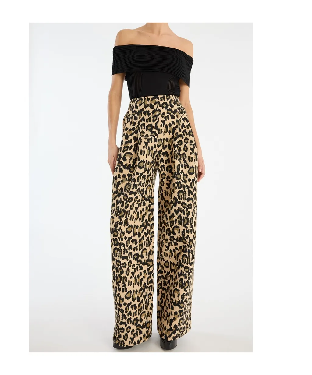 Rotate Leopard Printed Wide Leg Jeans