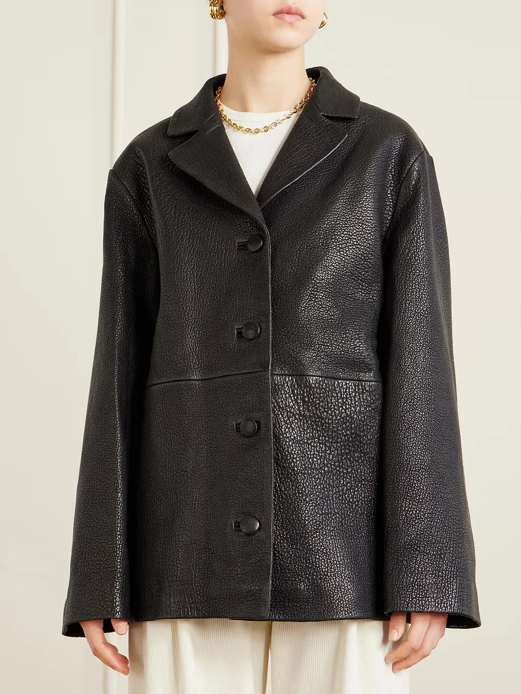 Single-Breasted Grained-Leather Jacket