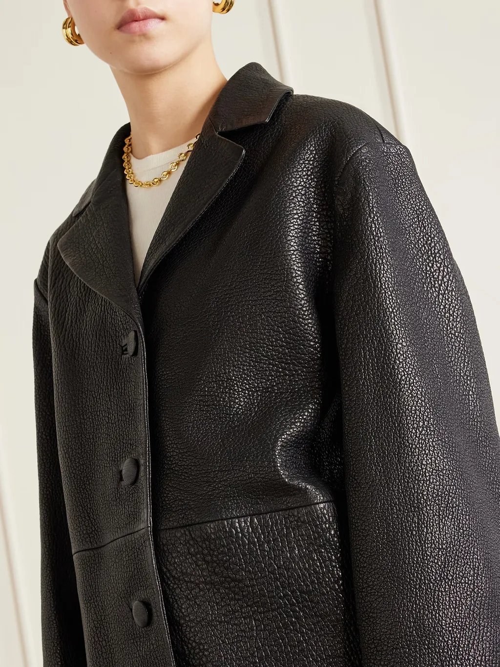 Single-Breasted Grained-Leather Jacket