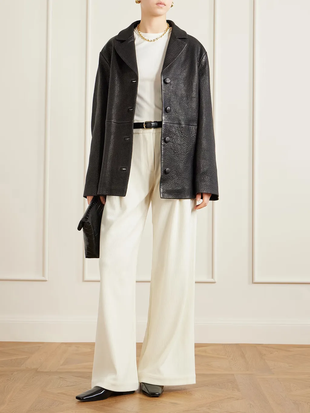 Single-Breasted Grained-Leather Jacket
