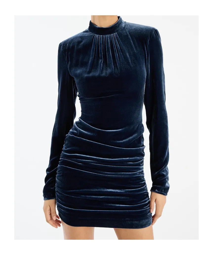 Rotate Long-Sleeved Velvet Mini Dress