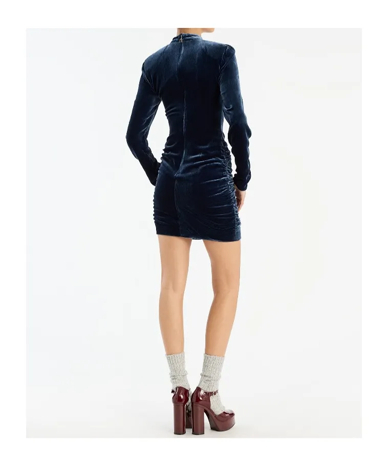 Rotate Long-Sleeved Velvet Mini Dress