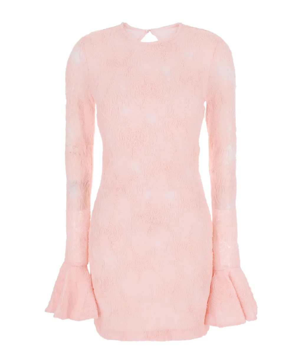 Rotate Mesh Frill Crewneck Mini Dress