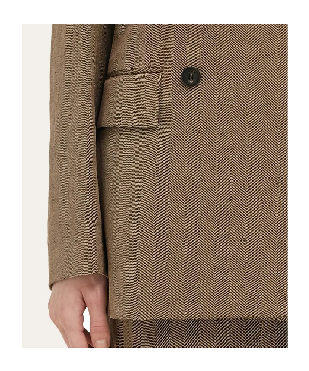 Double Breasted Linen Blend Blazer