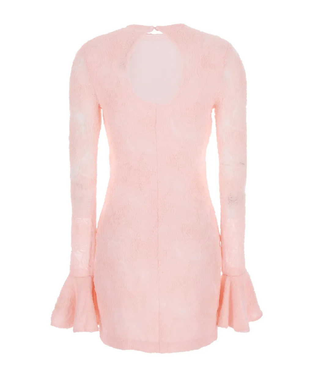 Rotate Mesh Frill Crewneck Mini Dress