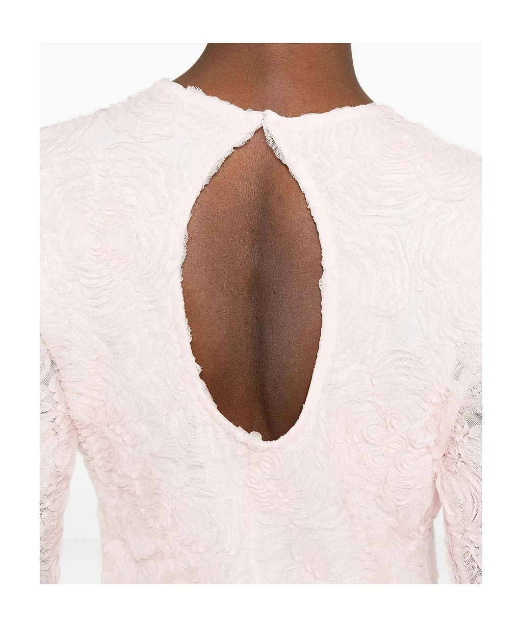 Rotate Mesh Frill Crewneck Mini Dress