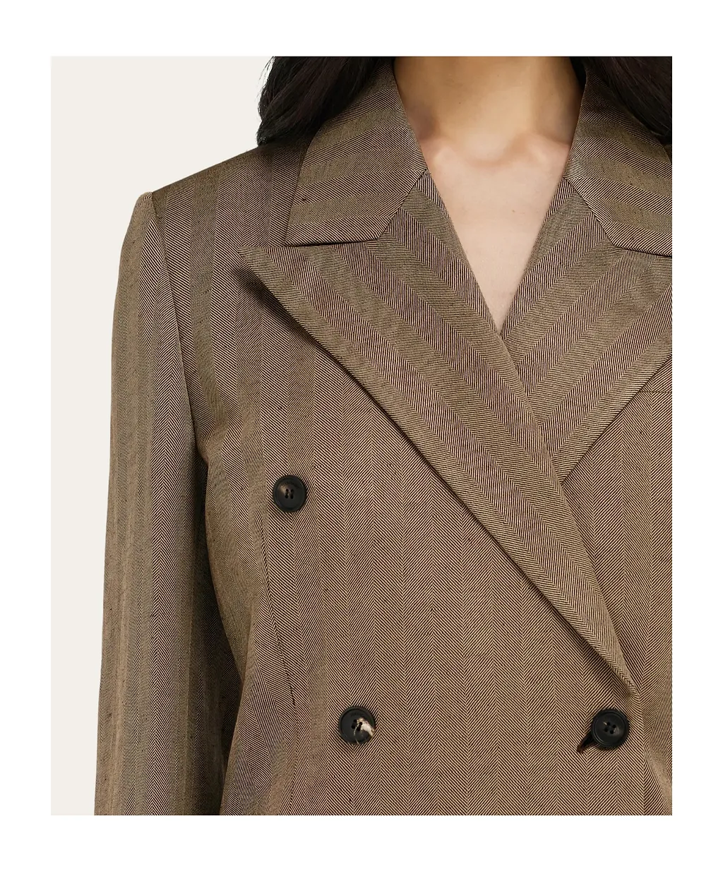Double Breasted Linen Blend Blazer