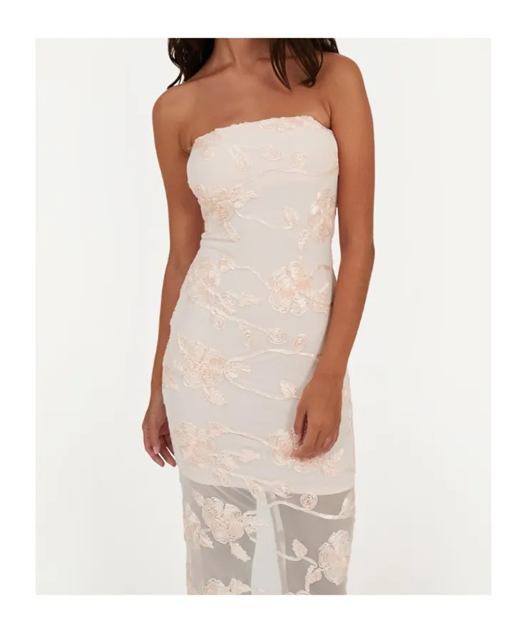 Rotate Off Shoulder Floral Embroidered Dress
