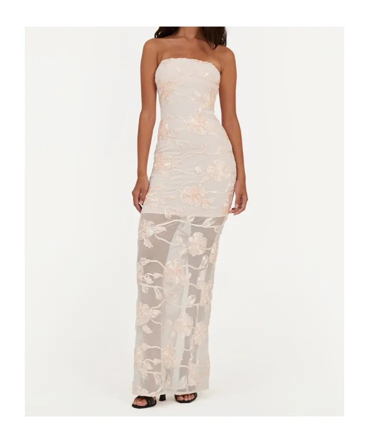 Rotate Off Shoulder Floral Embroidered Dress