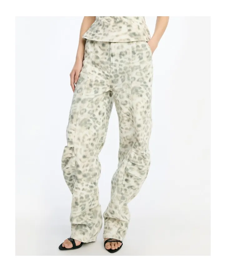 Rotate Printed Denim Cargo Pants