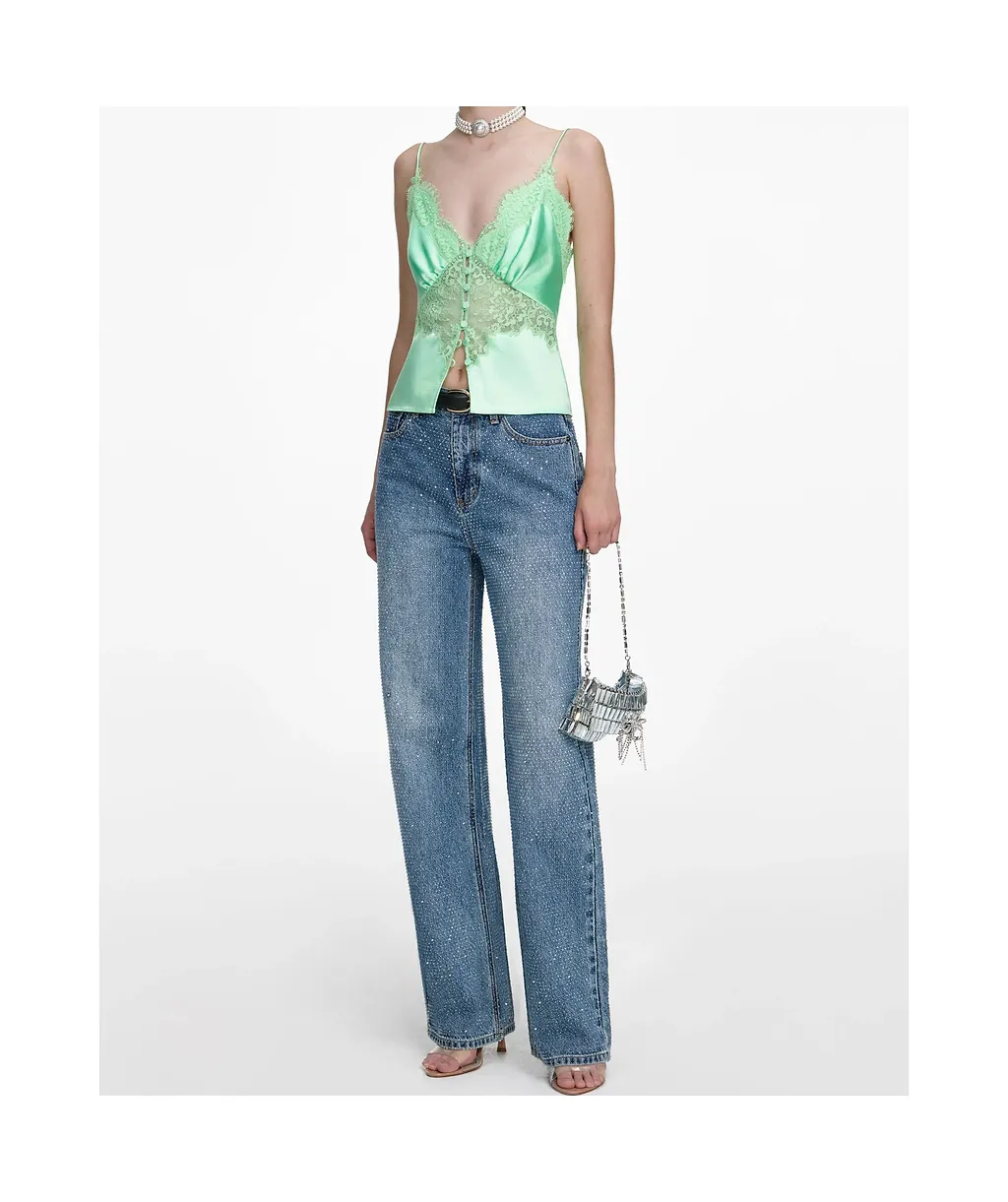Self-Portrait Embellished Denim Straight Leg Jeans