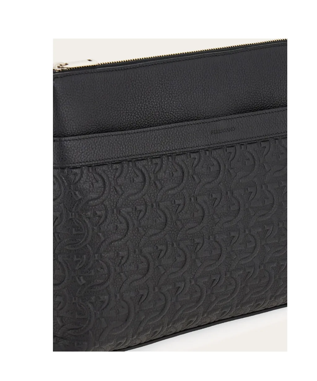 Ferragamo Gancini Embossed Messenger Bag