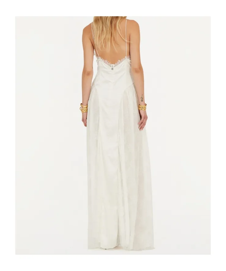 Rotate Satin Lace Maxi Dress