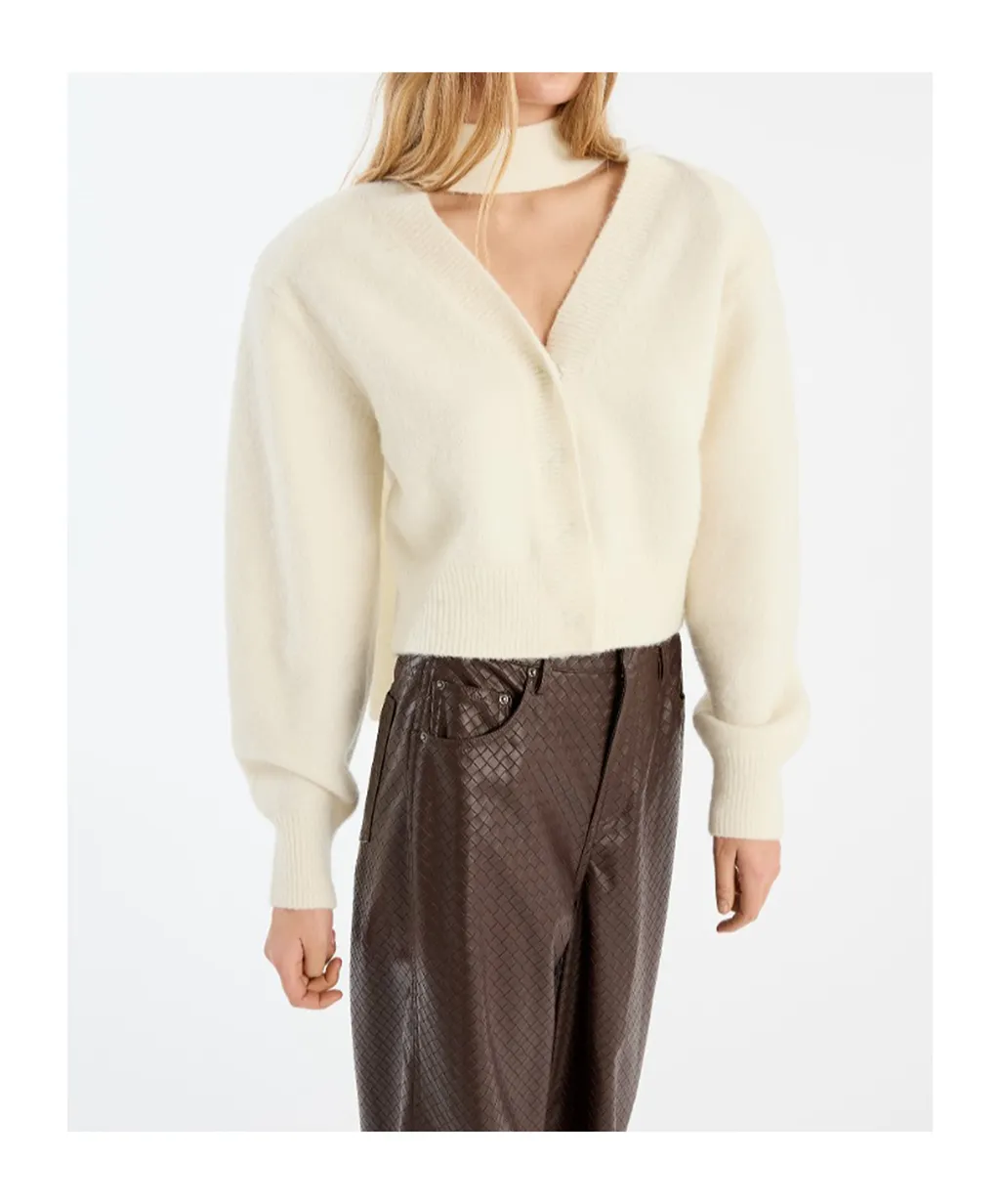 Rotate Scarf-Neck Buttoned Cardigan