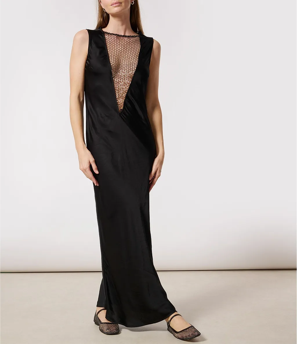 Rotate Sequined V-Neck Sleeveless Midi Dress